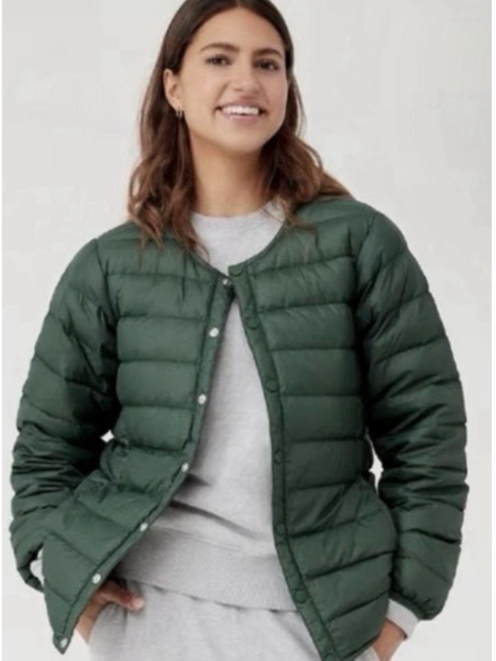 Outdoor Voices Forest Green Quilted Collarless Puffer Jacket